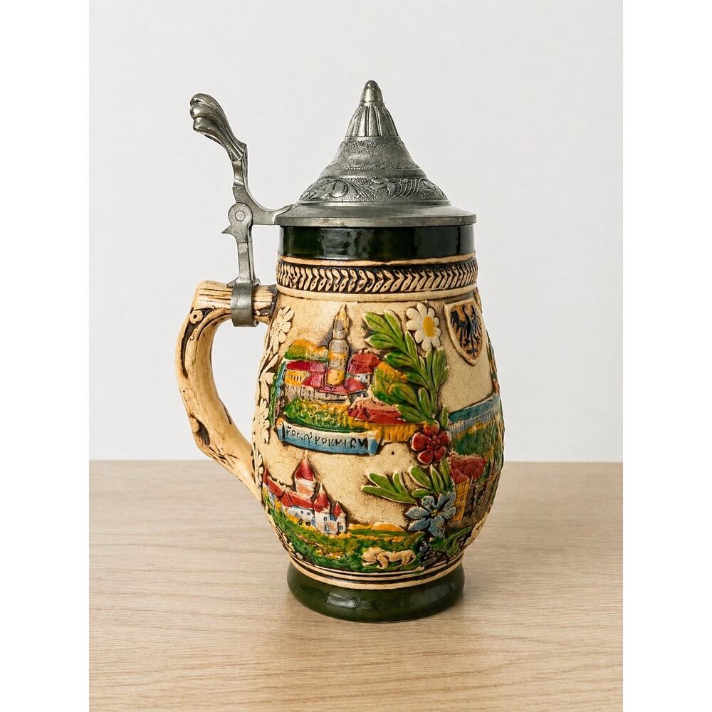 Vintage Risch-Lau Korbel Czech Beer Stein Karlovy Vary Pewter Lid Mug